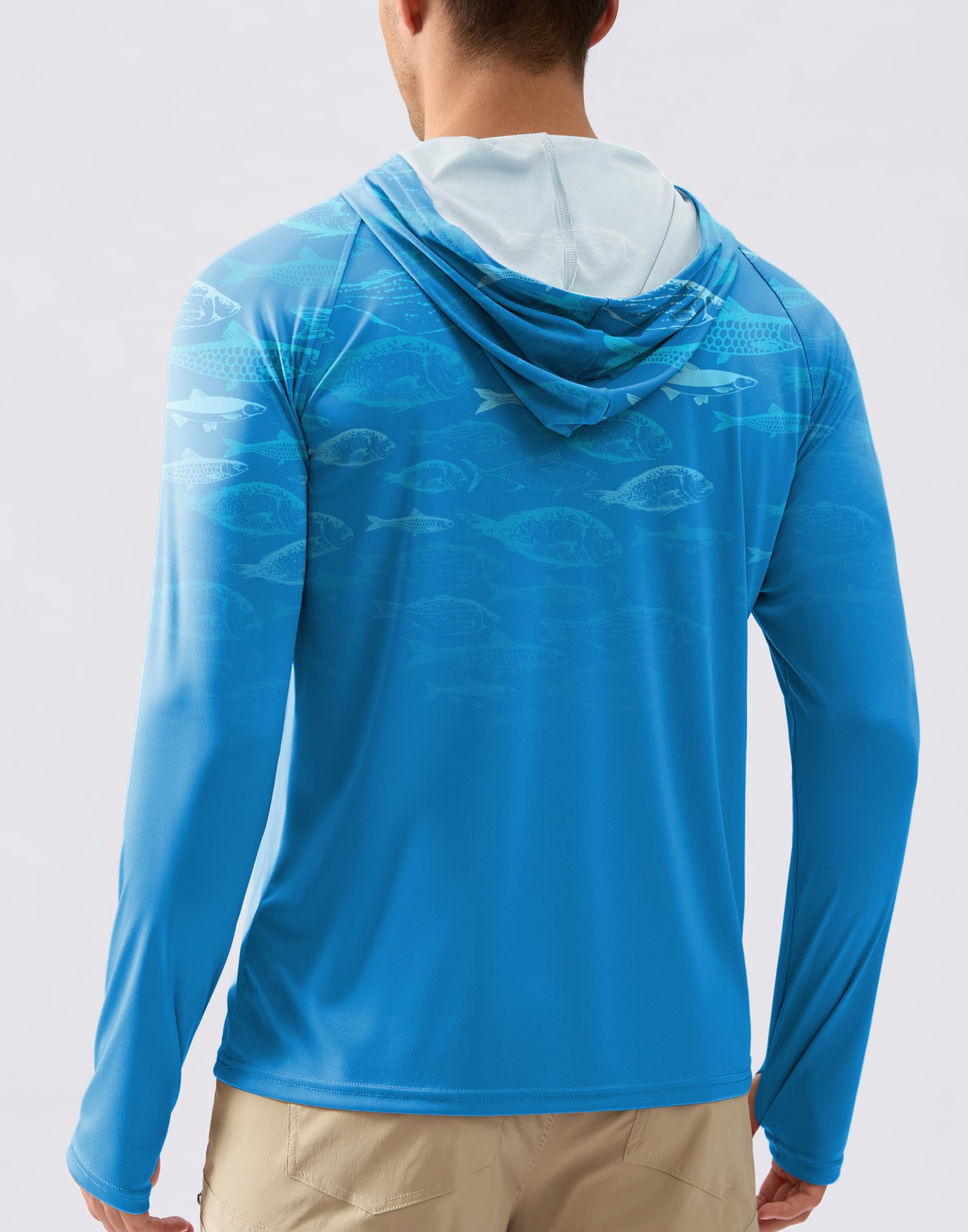 Pudolla Men's Sun Protection Hoodie Shirts UPF 50+ Rash Guard SPF Long Sleeve Fishing Shirt for Men Swim Hiking Boating(Blue Fish XX-Large)