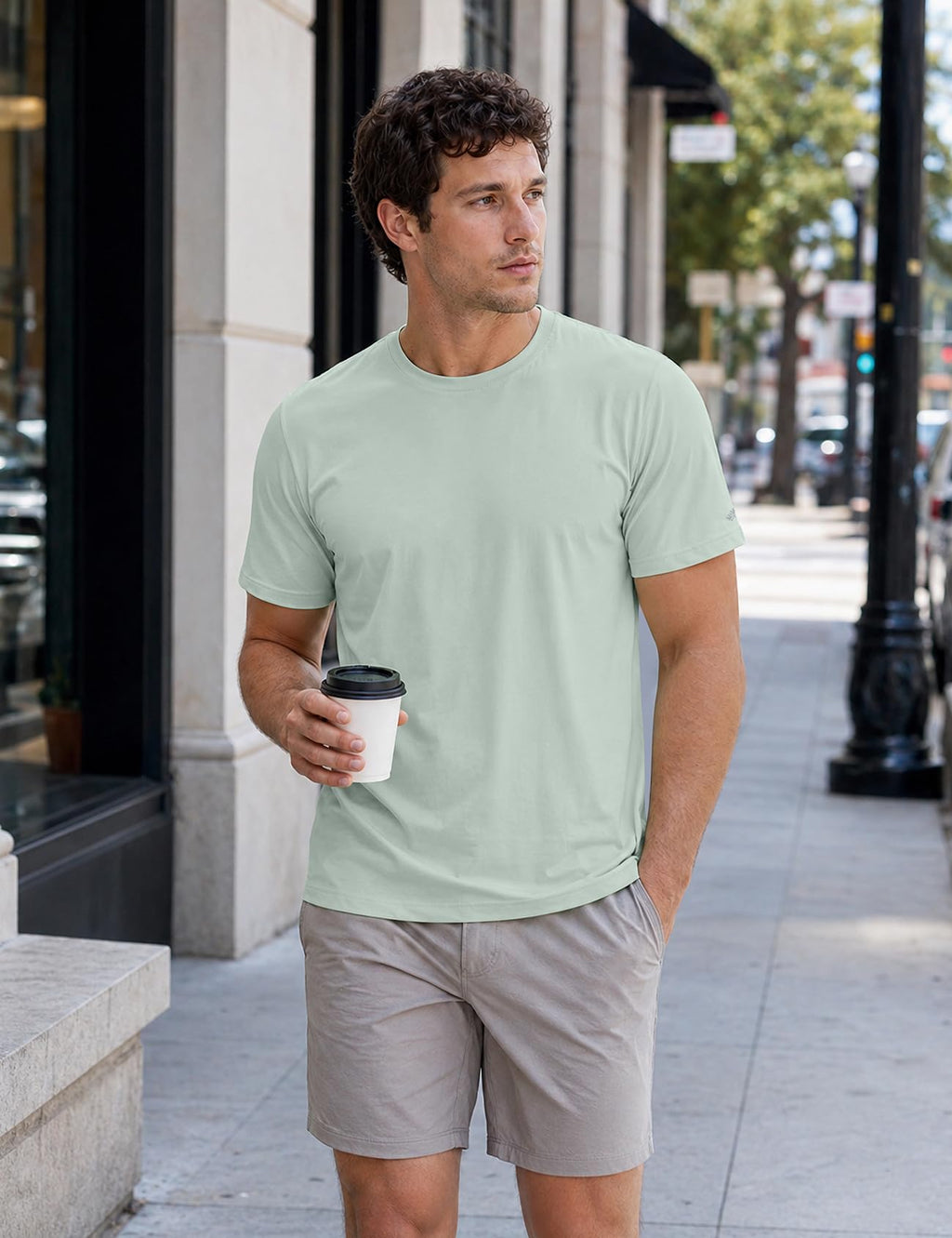 Zengjo Mens Athletic Shirts Moisture-Wicking Quick Dry Crewneck T-Shirts Lightweight Casual Workout Tees for Running Gym Exercise Hiking(Light Sage Green,Large)