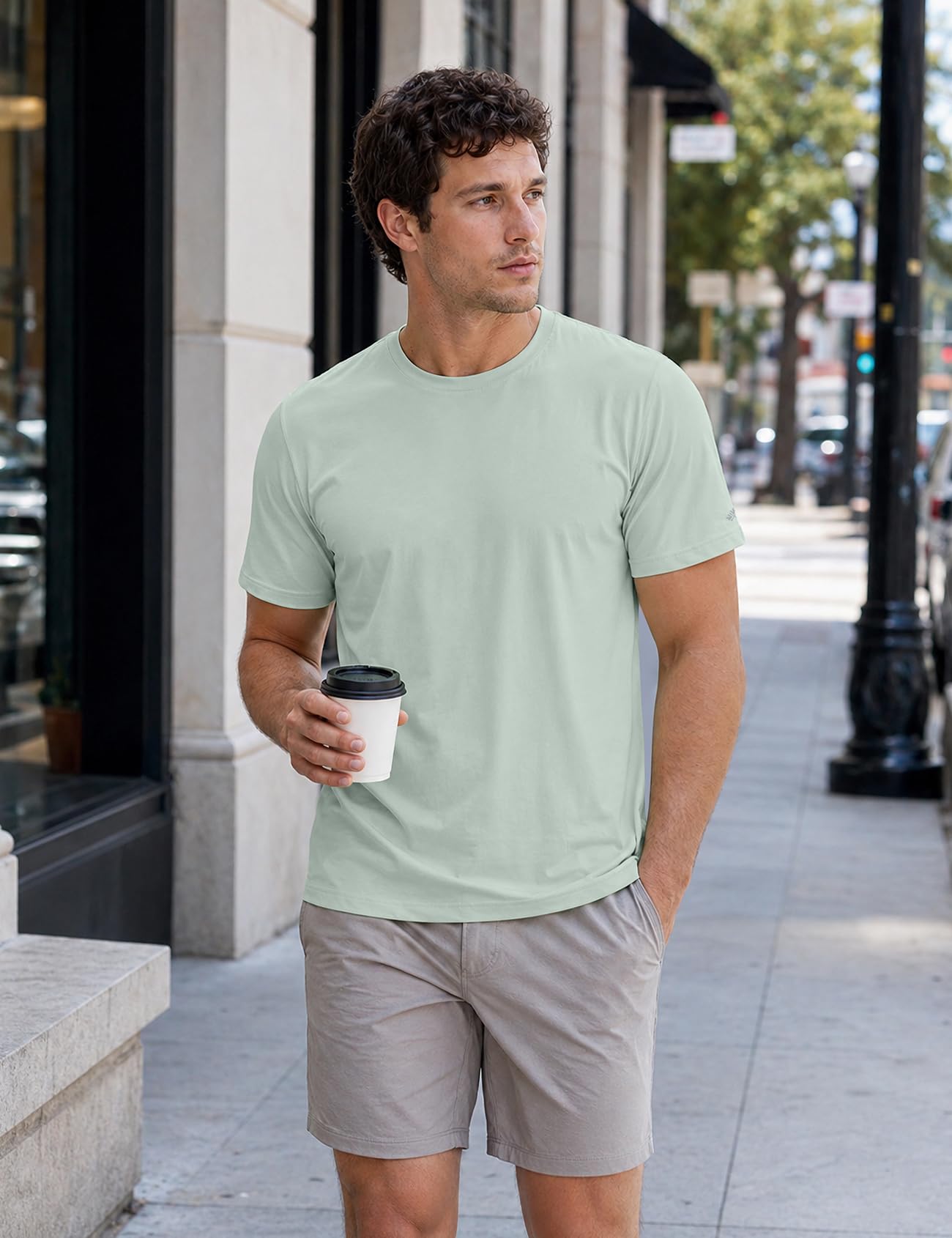 Zengjo Mens Athletic Shirts Moisture-Wicking Quick Dry Crewneck T-Shirts Lightweight Casual Workout Tees for Running Gym Exercise Hiking(Light Sage Green,Large)