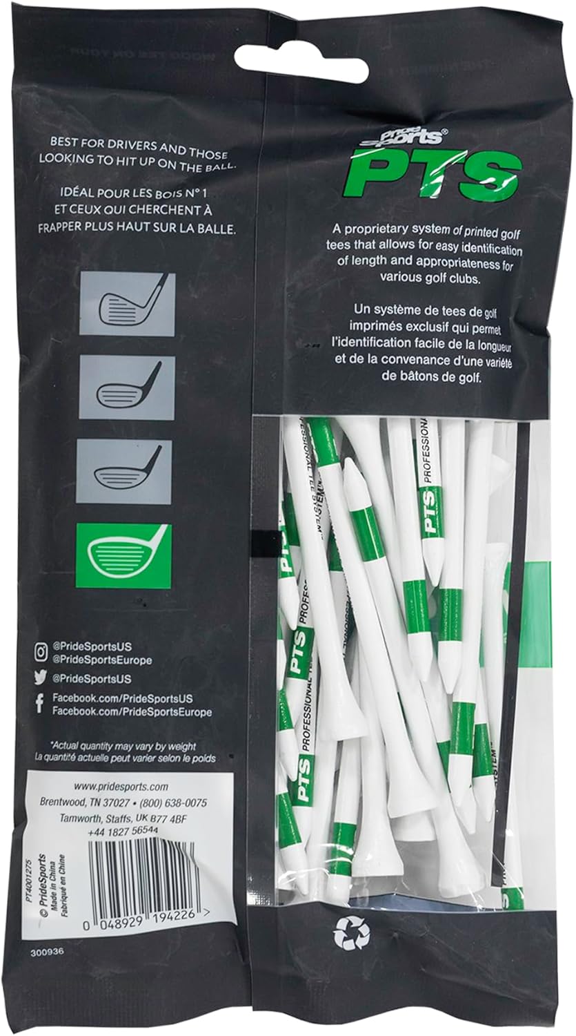 PTS Wooden Golf Tees - Durable 4-Inch Tees for Enhanced Performance | Pack of 50