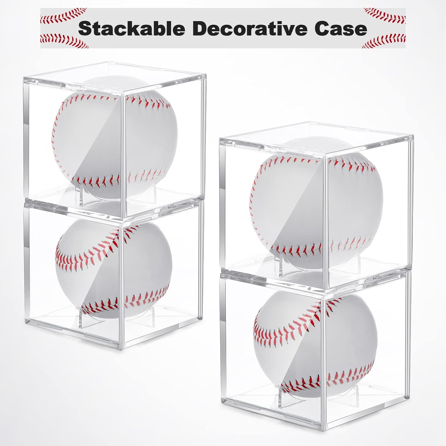 Skiennix 18 Pcs Baseball Display Case - Clear UV Protected Acrylic Cube Box for Official Size Balls