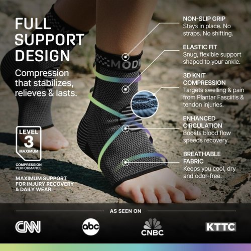 Modvel Ankle Brace - Compression Sleeve for Sprained Ankle & Achilles Tendonitis Relief | Unisex Support
