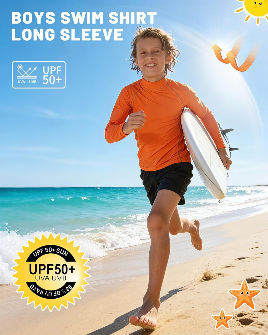 Skiennix Boys Swim Shirt - UPF 50+ Long Sleeve Rash Guard for UV Sun Protection | Youth Surf Beach Wear