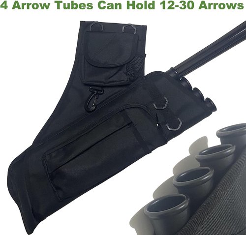 Archery Hip Quiver - 4 Arrow Tubes, Accessory Pockets & Adjustable Waist Belt for Comfort
