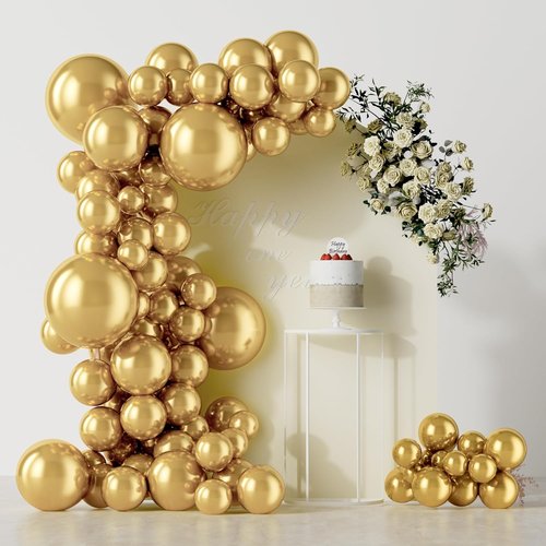 DECOCKRAT 89pcs Metallic Gold Balloons, Latex Balloon Different Sizes 18/12/10/5 In, Helium Balloons with Ribbon, Party Balloon Set for Birthday Wedding Graduation Anniversary Baby Shower Decorations