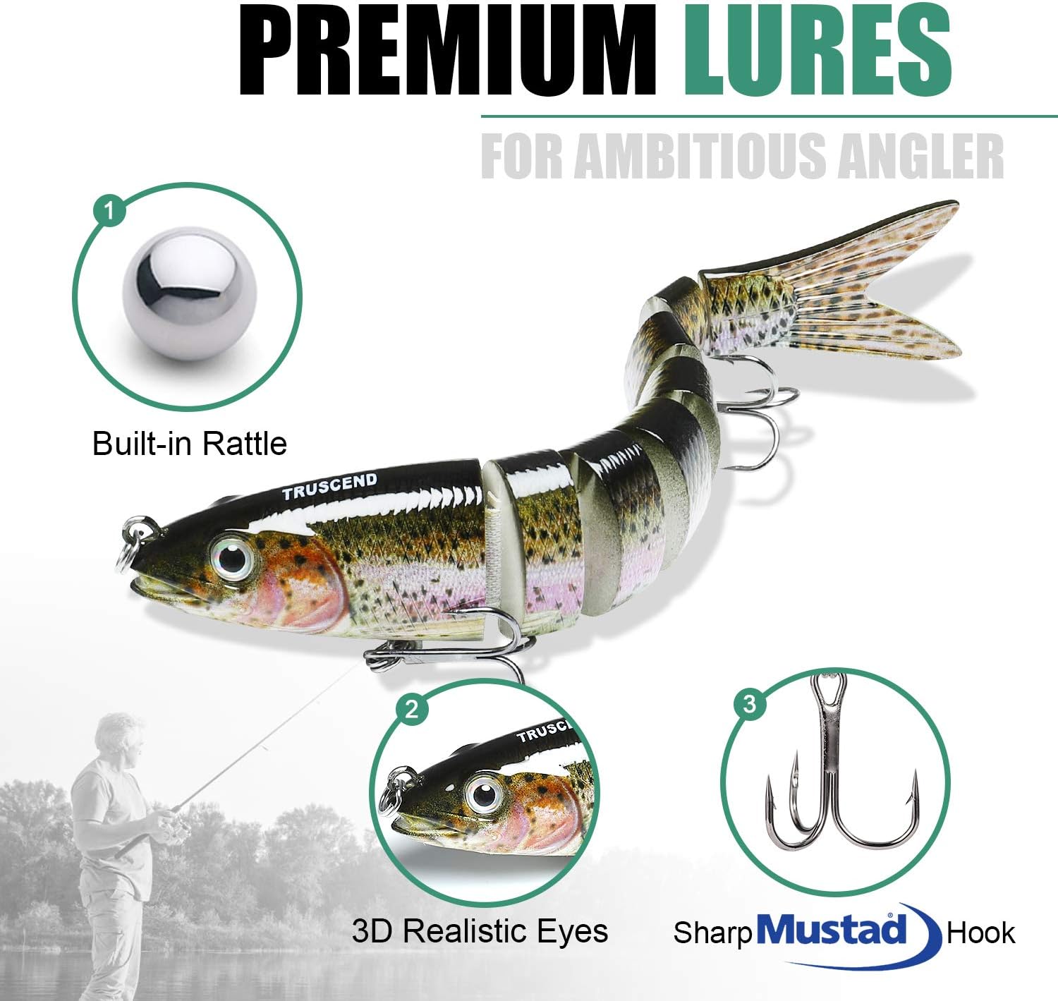 TRUSCEND Fishing Lures - Easy Catch Swimmax with BKK Hooks | Lifelike Vibrating Action for Bass, Trout, Walleye, Crappie