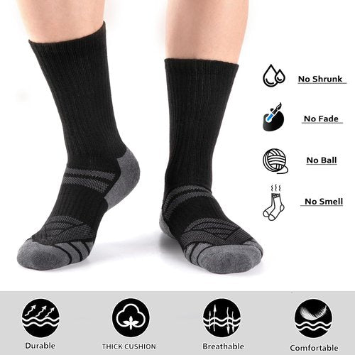 COOPLUS Men's Performance Crew Socks - Heavy Cushion Athletic Work Socks | 5 Pairs