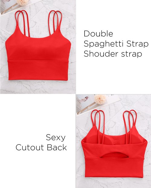 Everrysea Sports Bras for Women High Support Longline Workout Tank Tops Built in Bra Strappy Yoga Padded Crop Top