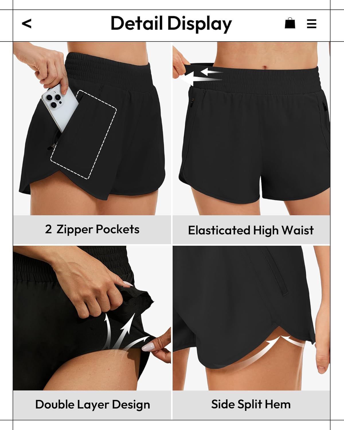 TVKSOM Women's High-Waisted Athletic Workout Shorts - Elastic Gym Shorts with Zipper Pockets