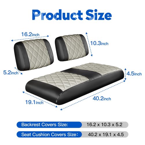 NOKINS Golf Cart Diamond Seat Covers Kit, Fit for Club Car DS Pre-2000 OEM Standard Front Seat Cushion, Golf Cart Vinyl Seat Cover, No Nails Required (Oyster Gray and Black)