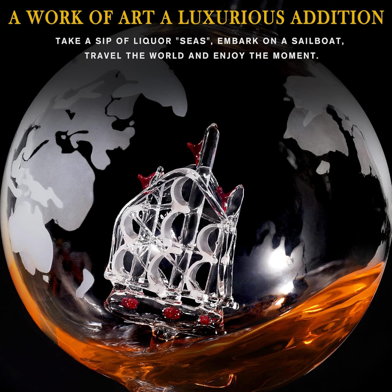 PONPUR Whiskey Decanter Globe Set - Includes 2 Glasses & 2 Ball Stones | Perfect Gift for Men, Dads & Husbands