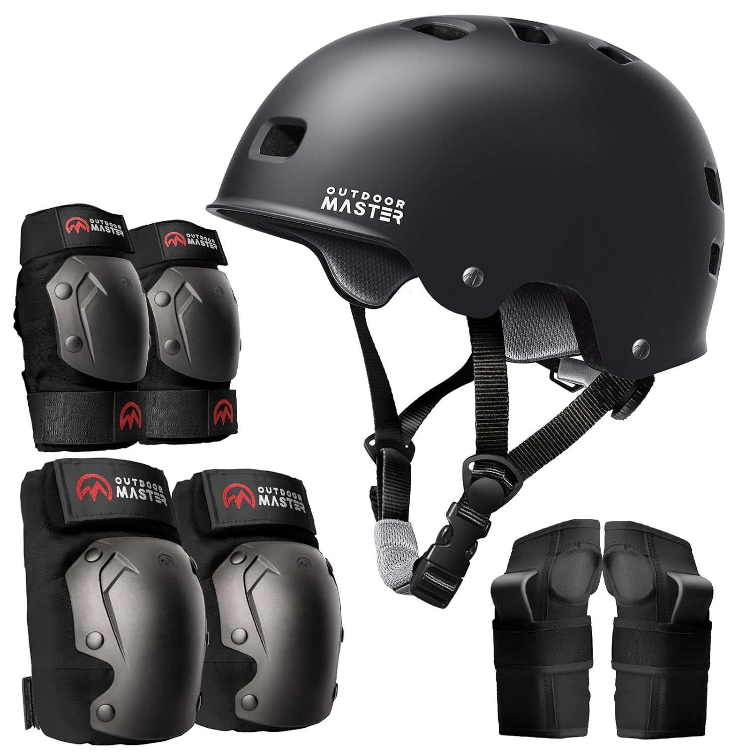 OutdoorMaster Skate Protective Gear Set - Helmet, Knee & Elbow Pads, Wrist Guards for Skateboarding & Scooters