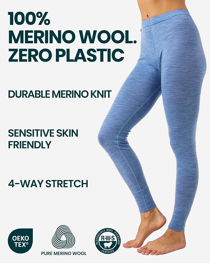Black 165 g/m² Lightweight Merino Wool Base Layer Women’s Leggings (Medium) - 100% Merino