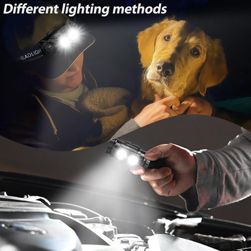 Bud K 6pack Headlamp Rechargeable, 5000L Super Bright Light LED Rechargeable Headlight, 3 Modes, Detachable Flashlight & Waterproof Head Lamp for Adult, Running, Outdoor, Emergency, Hard Hat Light