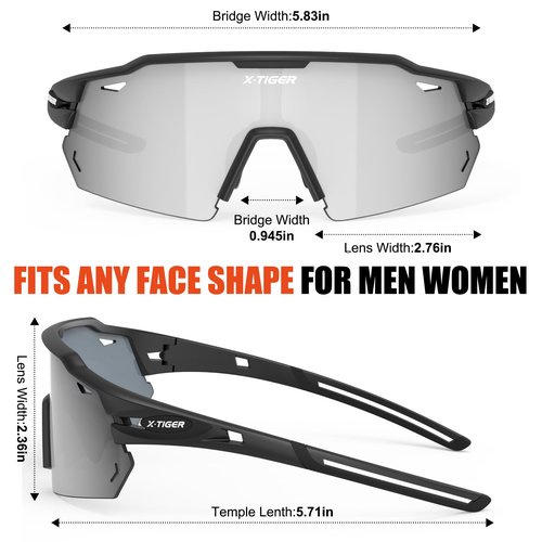 X-TIGER Polarized Cycling Glasses with 5 Interchangeable Lenses,MTB Biking Baseball Running Sports Sunglasses for Men Women