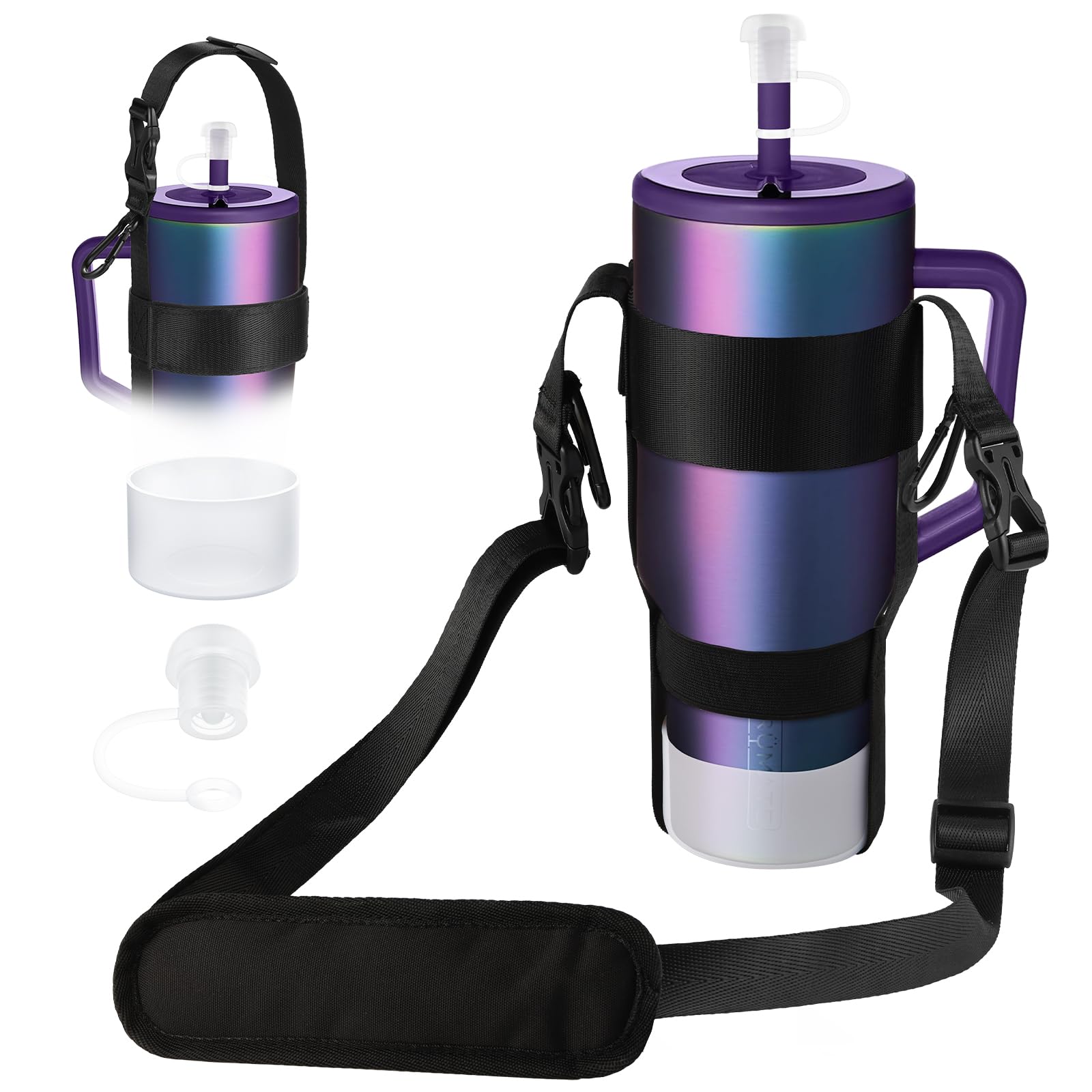 EasyAcc Water Bottle Holder Strap Sling, for Owala FreeSip 24 32 40 oz, Hydro Flask, Cirkul, Yeti, Stanley Flip, Universal Water Bottles, with Carabiner, for Walking Curise Travel (Bottle Excluded)