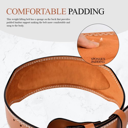 Leather Gym Fitness Belt, 4" & 6" Padded Lumbar Back Support, 10 Adjustable Holes for Weightlifting Powerlifting Bodybuilding Deadlift Squat Workout Strength Training (4-Inch, Brown, 37"-40")