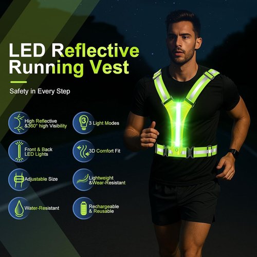 LED Reflective Vest - High Visibility Rechargeable Light-Up Running Gear for Night Safety | Adjustable for Men & Women