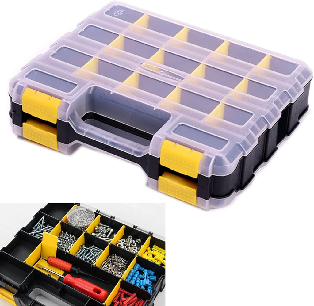 Tools Organizer Box - 34-Compartment Double-Sided Storage for Screws, Nuts & Bolts | Removable Dividers