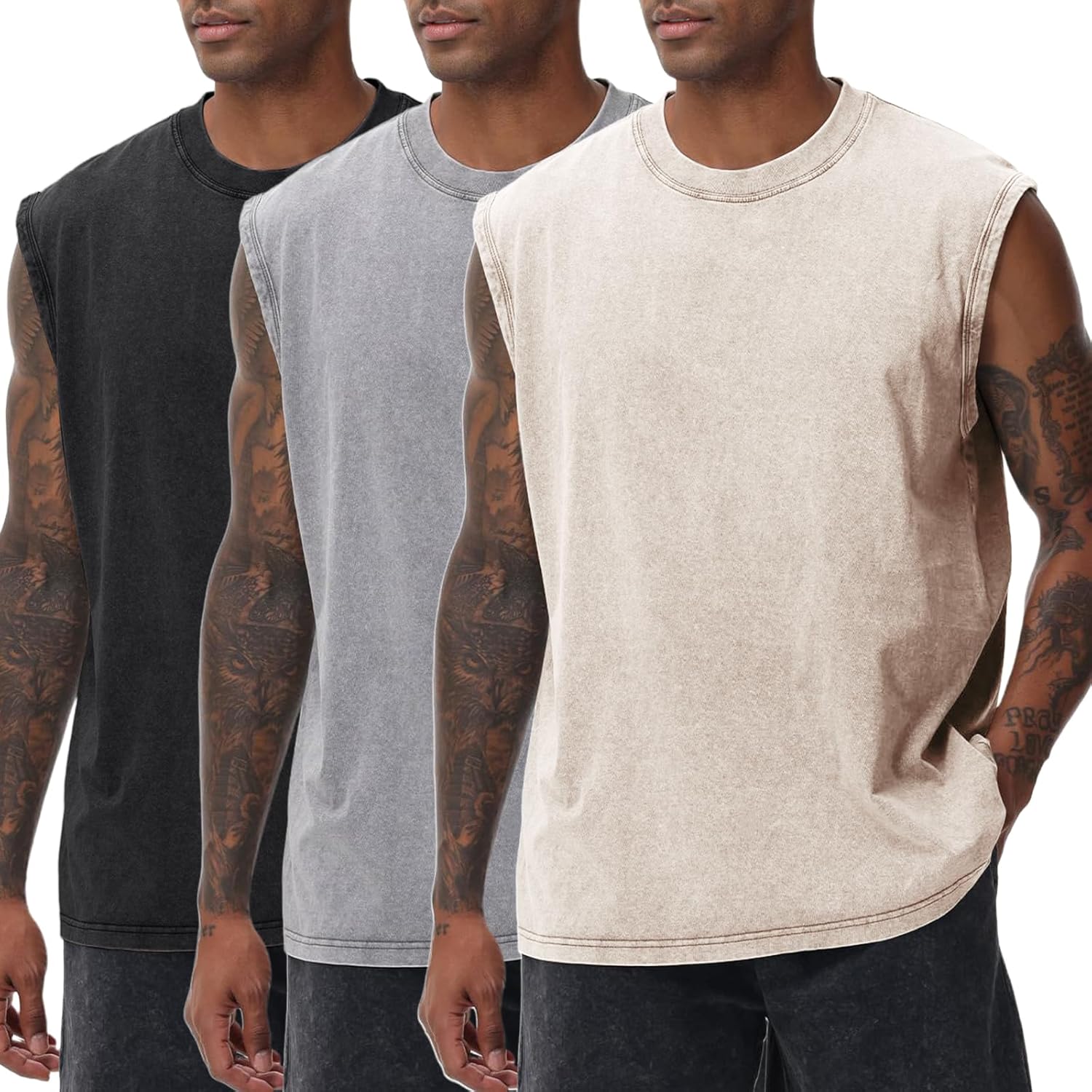 Arssm Sleeveless Men's Tank Tops - Cotton Acid Wash Tees for Muscle Workout & Running