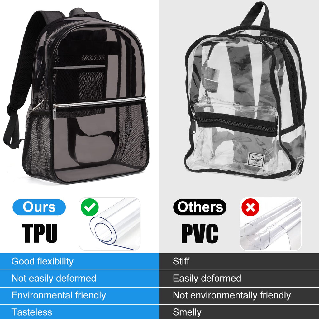 REAWUL Clear Backpack Heavy Duty Large TPU Transparent Backpacks See Through Backpacks for Security Travel,College. (Black)