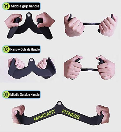 Home Gym Fitness Rowing T-bar V-bar Pulley Cable Machine Attachment, Bicep Curl Tricep Lat pulldown Bar Back Strength Training Handle Grips Lat Pull Down Bar for Seat Row Workout