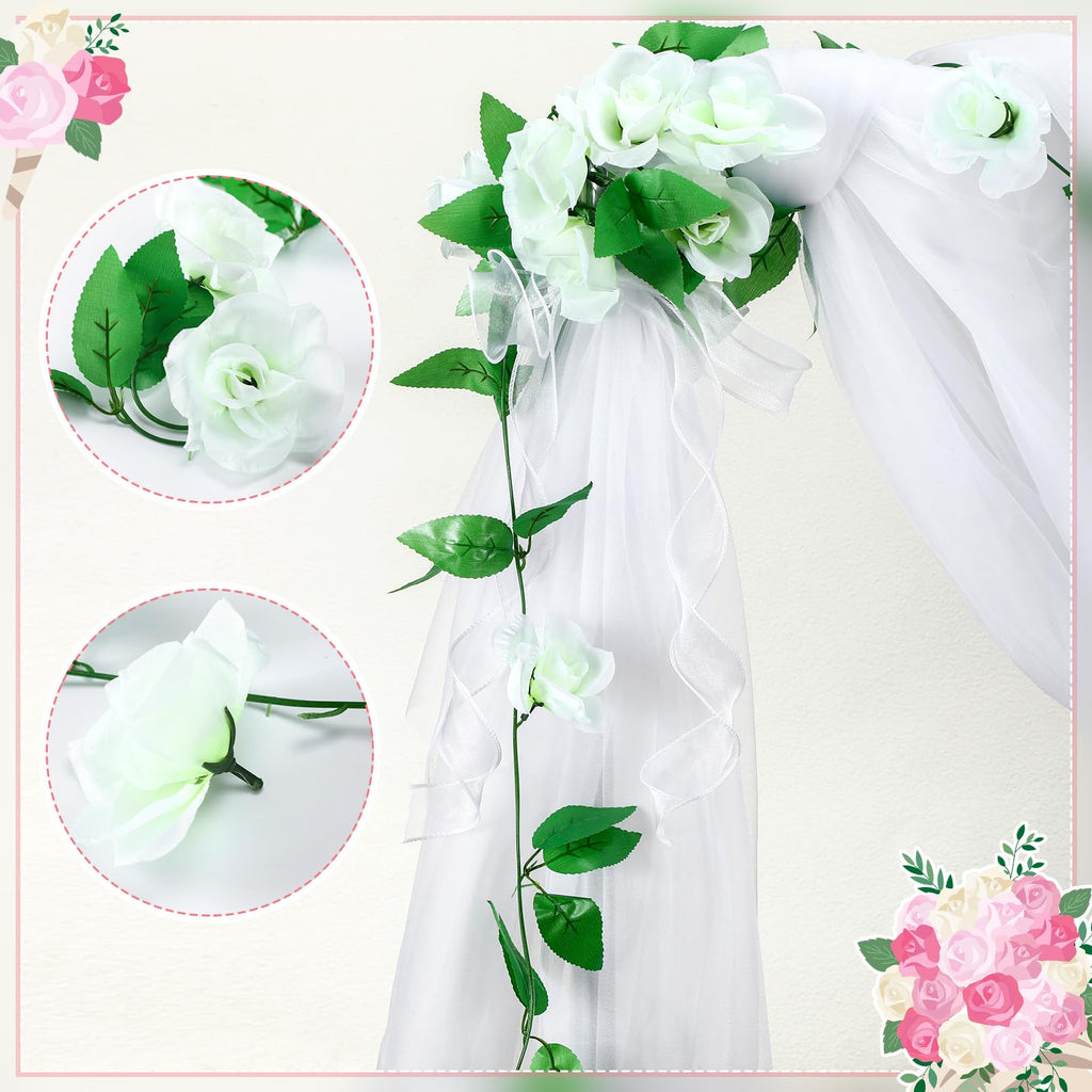 Wedding Golf Cart Decorations Golf Cart Rose Garland with Just Married Banner Sheer Chiffon Wedding Draping Fabric Accessories for Anniversary Decorations
