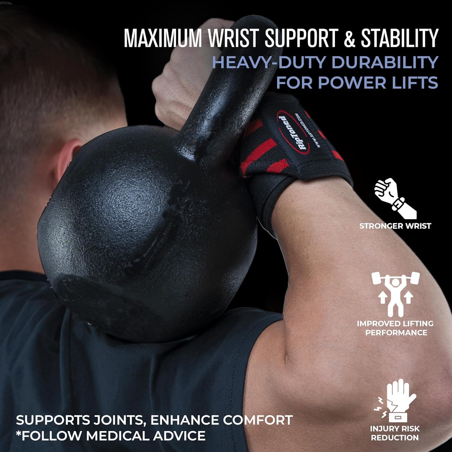 Rip Toned Wrist Wraps for Weightlifting – USPA & USAPL Approved 18" Wrist Straps for Powerlifting – Adjustable, Durable Gym Wraps with Thumb Loop – Quality Support for Men & Women – Red Flex