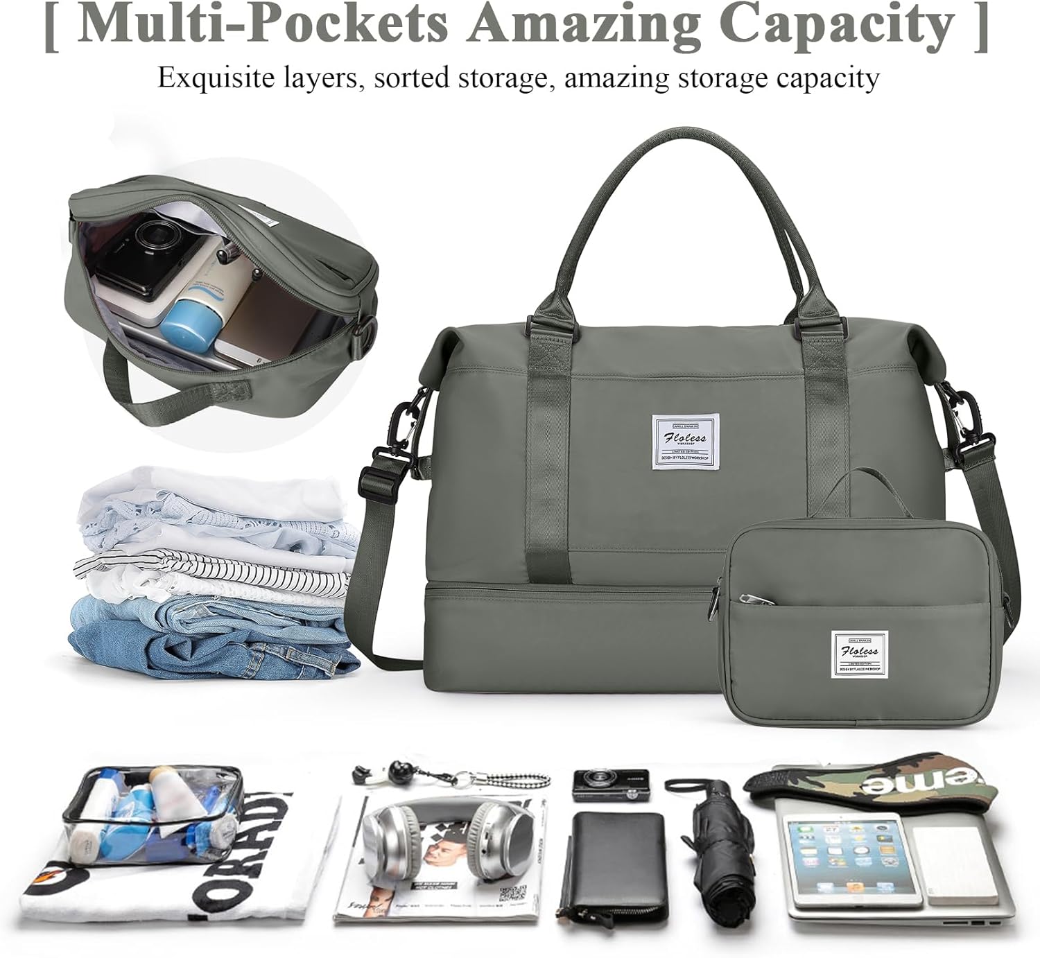 Skiennix Travel Duffel Bag - Shoes Compartment & Carry-On Overnight Weekender | 18x14x8 for Spirit Airlines