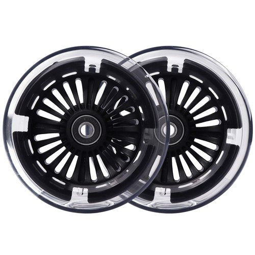 Wheelgoo 120mm 80mm Led Light Up Scooter Replacement Wheels - White Flashing- Compatible with Micro Mini, Maxi Deluxe, Globber 3-Wheeled Kid Kick Scooter, Set of 4 (Black)