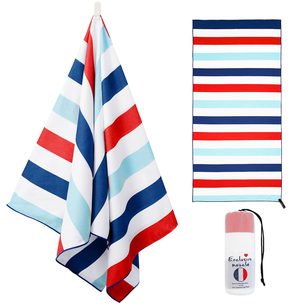 Exclusivo Mezcla Microfiber Quick Dry Beach Towel, Oversized Lightweight Sandfree Pool Towel for Swimming Camping Travel with Bag (Navy, 35x70 Inches)