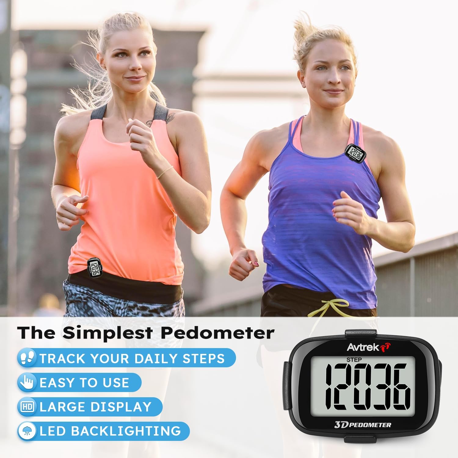 Skiennix 3D Step Counter - Clip-On LED Backlight Pocket Pedometer for Outdoor Fitness Tracking