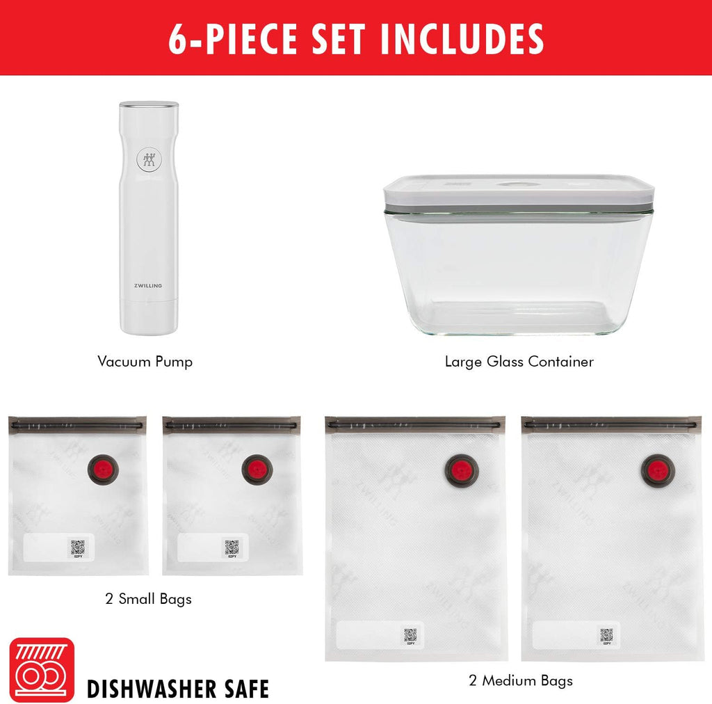 ZWILLING Fresh & Save Vacuum Sealer Machine - Airtight Glass Food Storage Containers & Sous Vide Bags