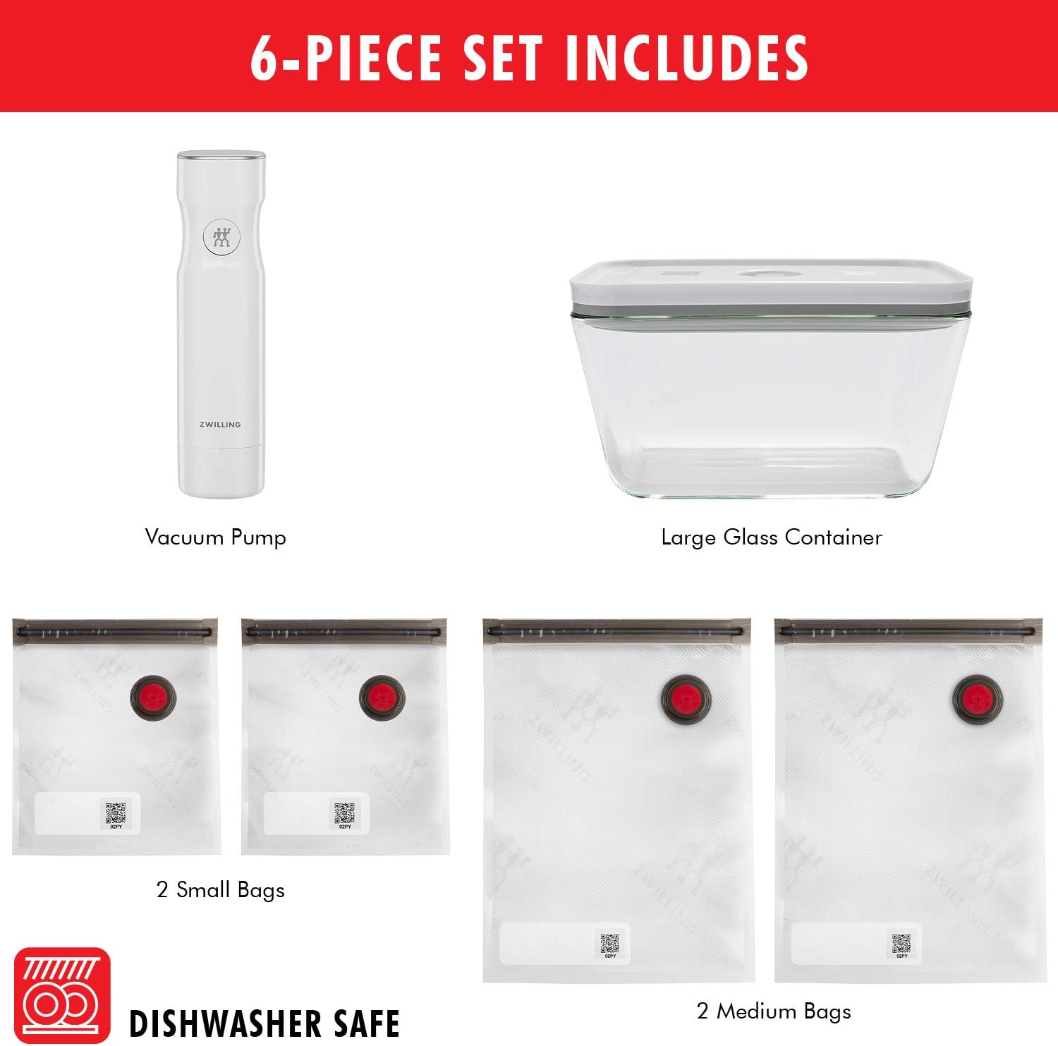 ZWILLING Fresh & Save Vacuum Sealer Machine - Airtight Glass Food Storage Containers & Sous Vide Bags