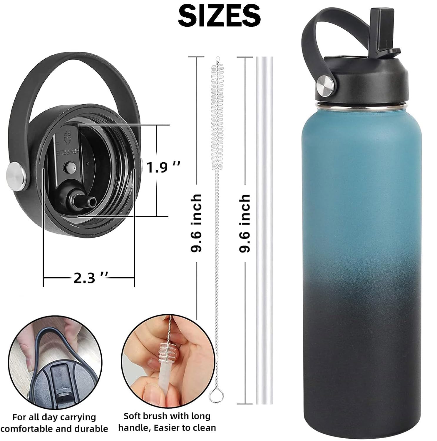 Straw lid for Hydroflask Wide Mouth Water Bottle,Straw Lid Flexible Handle Fit Hydro Flask 12 16 18 20 32 40 64 oz,Sports Straw Cap Flip Top Lid Water Bottle Lid Accessories…