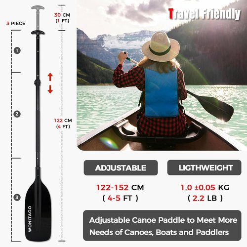 Canoe Paddles - Aluminum Paddle with Floating Plastic Blades | Adjustable 122-152 cm (4-5 Ft) - Black/Yellow