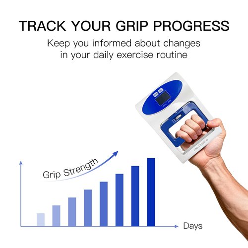 MEGAWISE Grip Strength Dynamometer Pro - Digital Hand Grip Tester & Trainer, 265lbs/120kg High Precision Sensor, Home Fitness, gym (White)