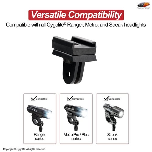 Cygolite Light Adapter for Cygolite Velocity, Ranger, Expilion, Metro, and Streak Series Bicycle Headlights Fits On GoPro Compatible Mount - Genuine Cygolite Mount