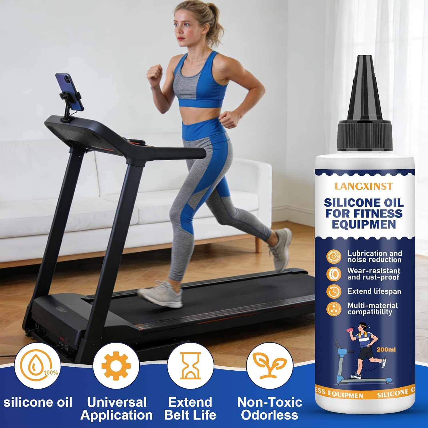 Skiennix Treadmill Belt Lubricant - 200ml 100% Silicone High-Temperature Formula | Reduces Friction & Noise