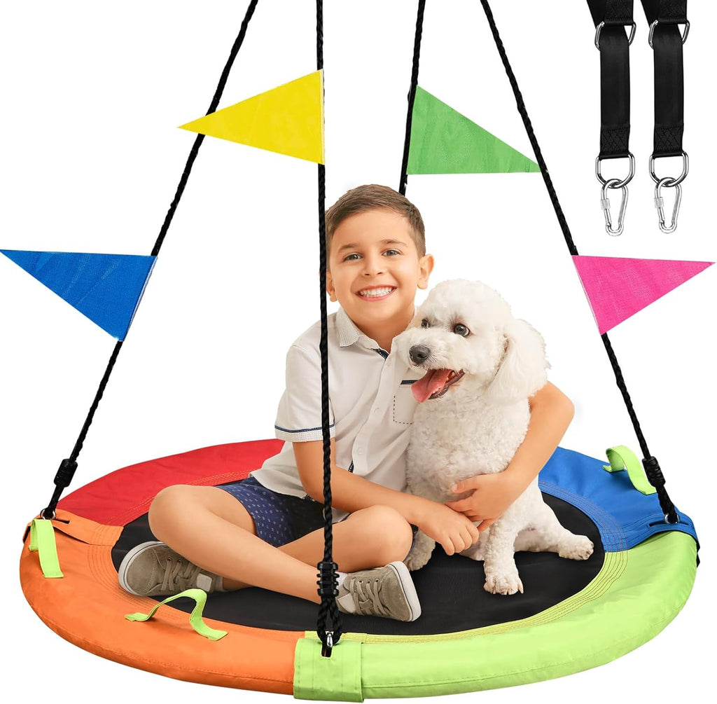 Skiennix Tree Swing - 40 Inch Saucer Swing with 900lbs Capacity & Adjustable Straps | Multicolor Outdoor Fun