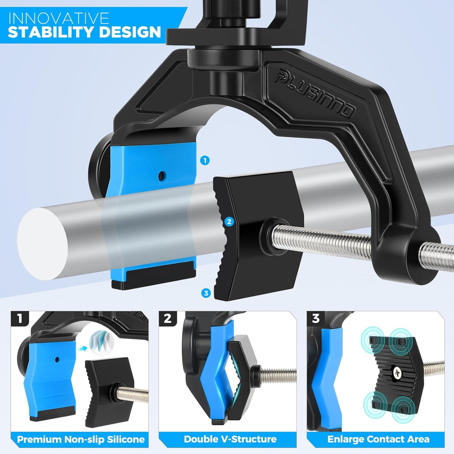 PLUSINNO Fishing Rod Holders - Innovative Dual-V Design with Enlarge Clamp | 1/2/4 Pack for Boats