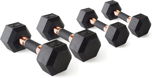 CAP Barbell 50 lbs Coated Dumbbell Set - Copper Handles | Includes 10 lbs x 2 & 15 lbs x 2