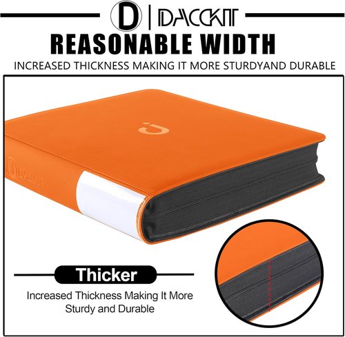 D DACCKIT Top Loader Binder - 12 Pocket Design for 480 Cards | Bright Orange, Compatible with 3" x 4" Rigid Holders