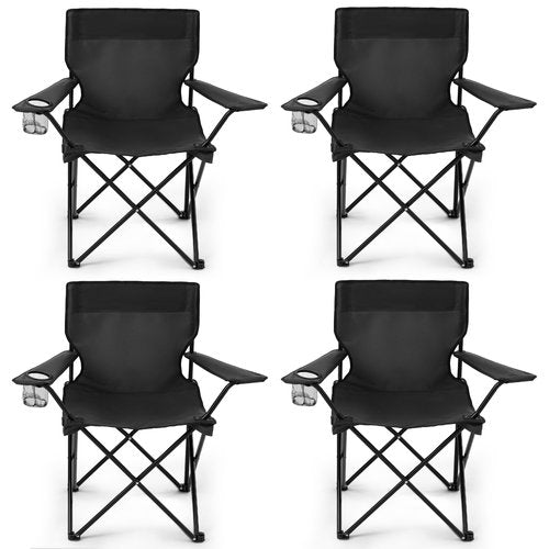 4 Pack Folding Camping Chairs for Adults,Foldable Portable Lawn Chairs with Carry Bag & Cup Holder, Compact Design for Camp,Beach, Picnics,and Fishing Supports 300LBS（Black）