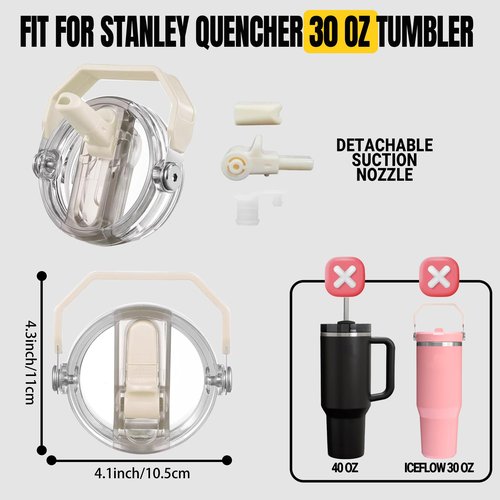 2 PCS Handle Flip Straw Lid Replacement for Stanley 30 oz Tumbler,100% Leak-proof Lid,Spill Proof and Splash Resistant Tumbler Cover,with Detachable Suction Nozzle(Black and Pink)