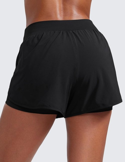 CRZ YOGA Running Shorts for Women - 2 in 1 High Waisted Athletic Gym Shorts with Pocket | 3" Length