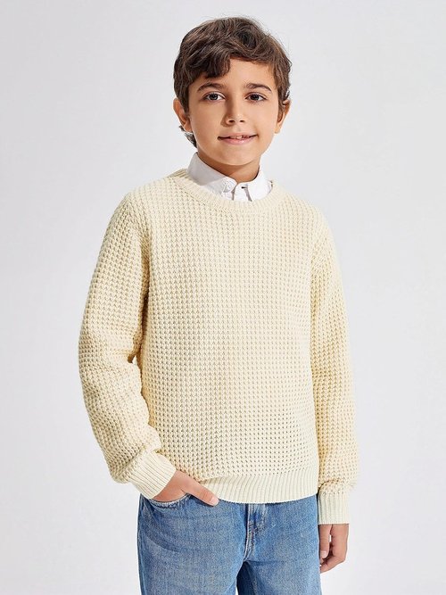 Haloumoning Boys Pullover Sweater - Chunky Crewneck Waffle Knit Jumper for Ages 4-14