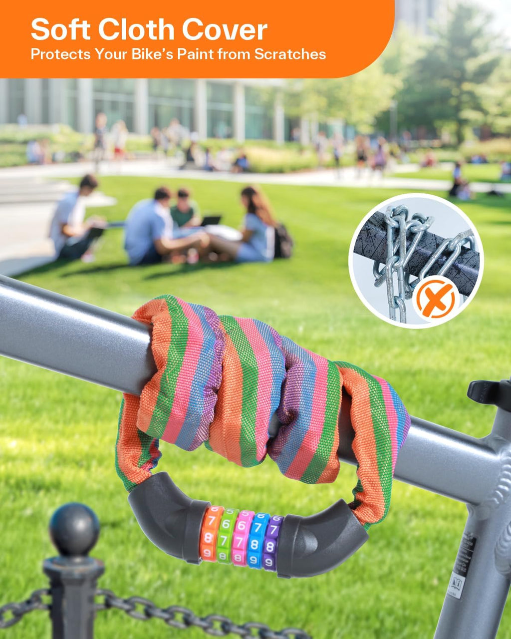Sportneer Bike Lock - High Security 5-Digit Combination Chain Lock | 3.2/3.6/4ft Heavy Duty, Keyless Design