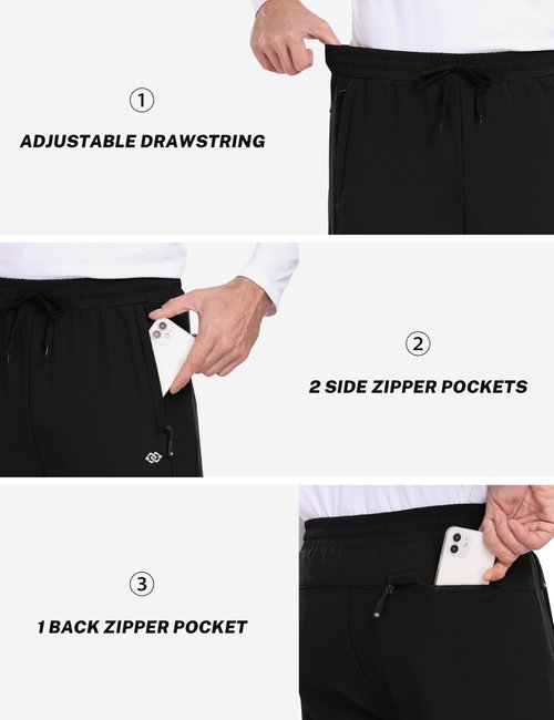 MoFiz Men's Fleece Snow Pants Winter Hiking Windbreak Water Resistant Joggers Pants Warm Sweatpants Pants Active Men's Sweatpants Tapered 3-Zip Pockets(Black,Medium)