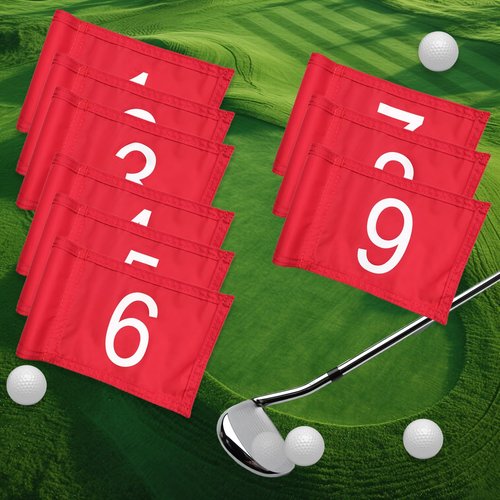 LECEHIVO 18 Pcs Mini Golf Flags with Inserted Tube 8.9 x 5.7 Inch Nylon 1-9 Golf Pin Flags for Yard Backyard Garden Practice Putting Green Indoor Outdoor Hole